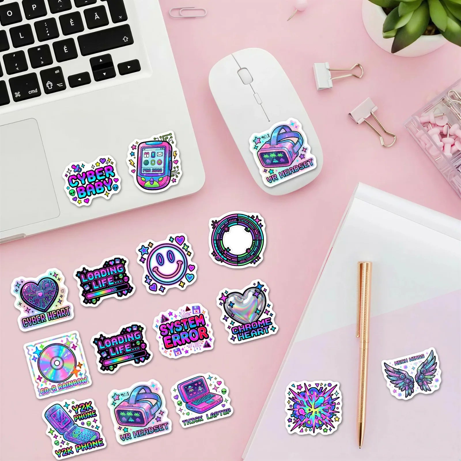 50/100 Pcs Cyberpunk Neon Tech Element Stickers DIY for Laptop Phone Skate Helmet Car Suitcase Fridge Waterproof Fade Resistant