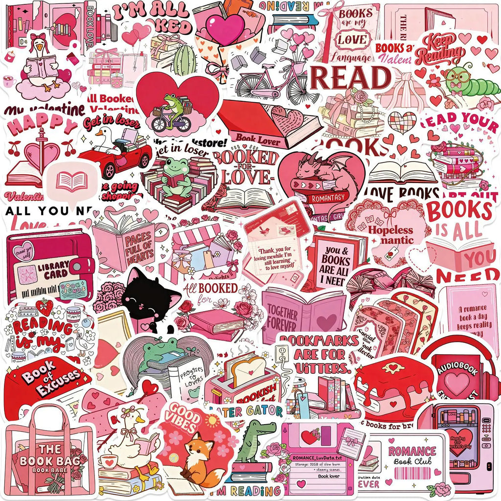 50/100PCS Valentine's Day Bookish Graffiti Stickers Phone Case Guitar Notebook Luggage DIY Decorative Waterproof Stickers