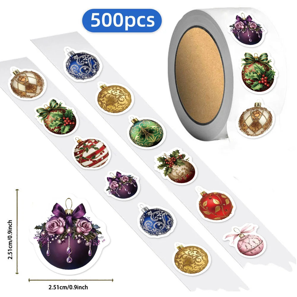500PCS Cartoon Christmas Ball Decoration Small Pattern Roll DIY Luggage Water Cup Handmade Scrapbook Christmas Reward Stickers