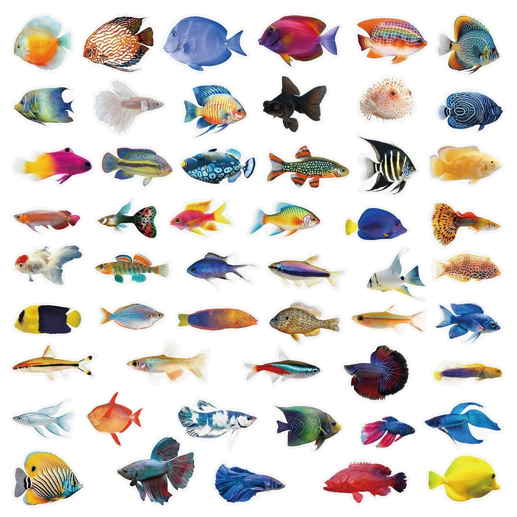 50-100PCS Transparent PET Marine Fish Stickers Luggage Water Cups Fish Tank Water Cups Notebook Decorative Stickers