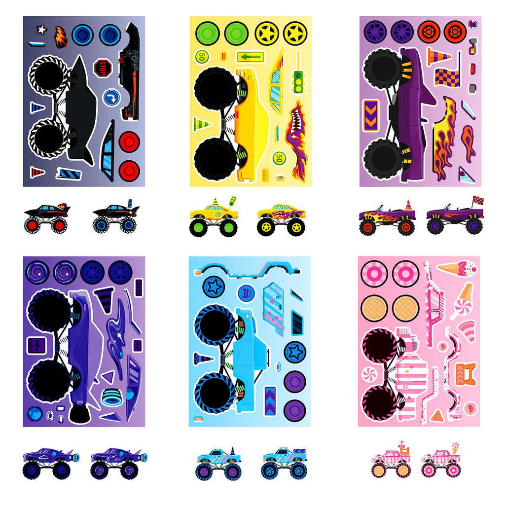 6/12/18PCS Racing Decoration Stickers Monster Truck Parts Puzzle Face Changing Stickers Creative Handmade Stickers