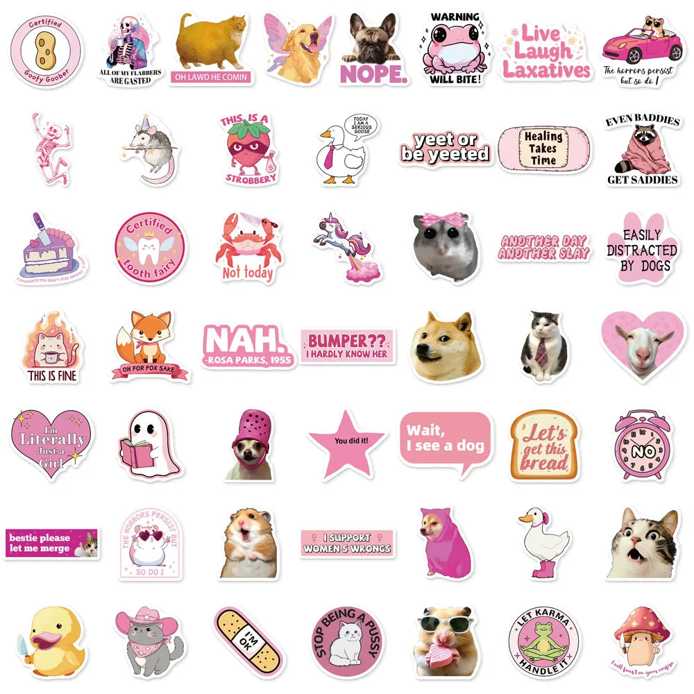 50PCS Pink Funny Stickers Creative Fun Stickers DIY Phone Cases Luggage Tablets Water Cups Fun Toy Stickers