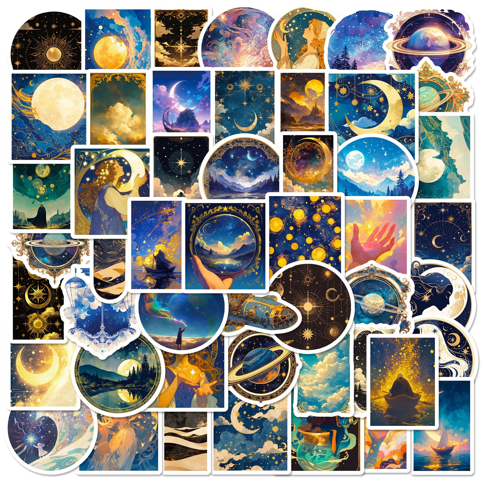 50PCS Creative Black Starry Sky Theme Waterproof Children's Stationery Decorative Stickers