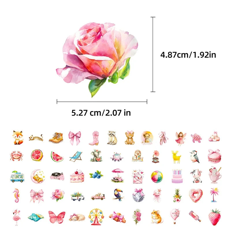 10/30/56PCS Kawaii Pink Item PVC Sticky Sticker Aesthetic Children's DIY Korean Decoration Scrapbooking School Supplies