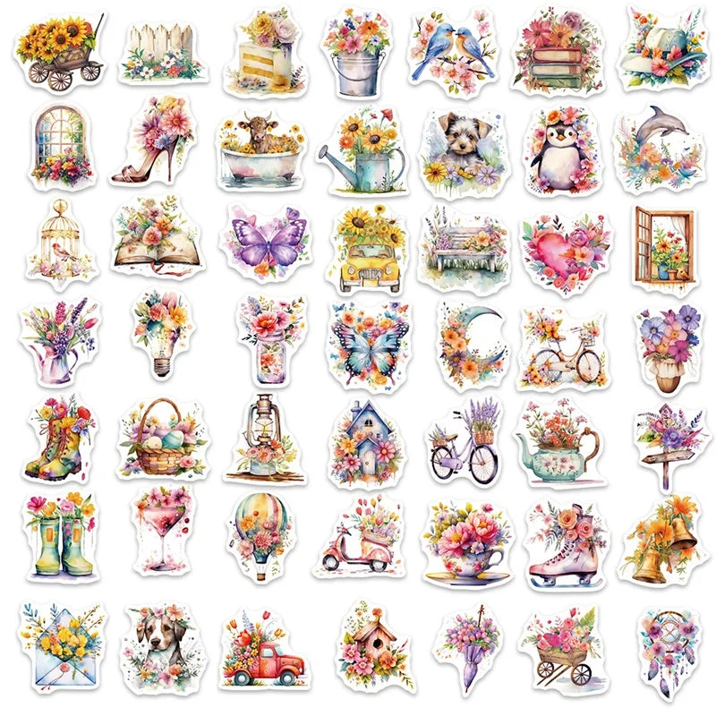 10/30/50PCS Cartoon Flower World PVC Sticker Aesthetic Decoration Scrapbooking Korean Stationery School Supplies for Kids