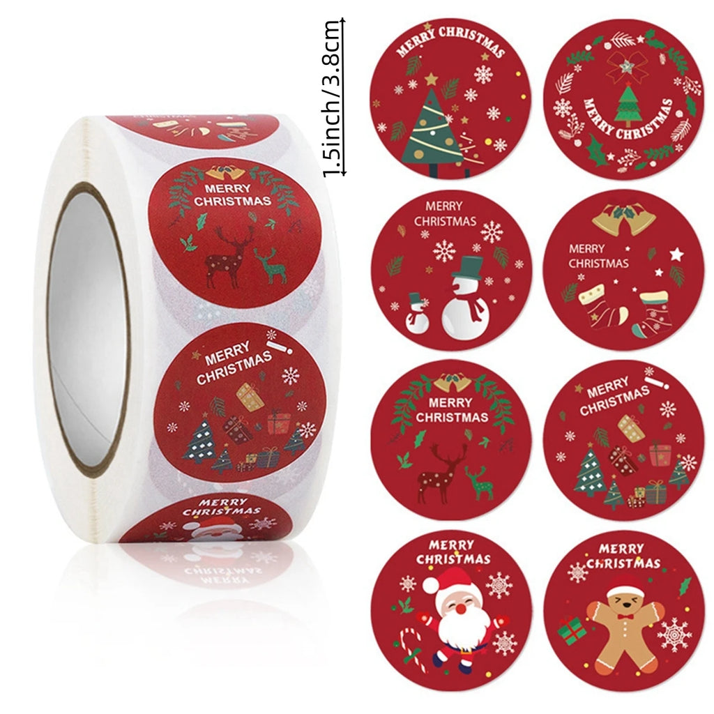 500pcs/roll 1inch/1.5inch Merry Christmas Stickers Christmas Theme Seal Labels Stickers For DIY Gift Baking Package Envelope