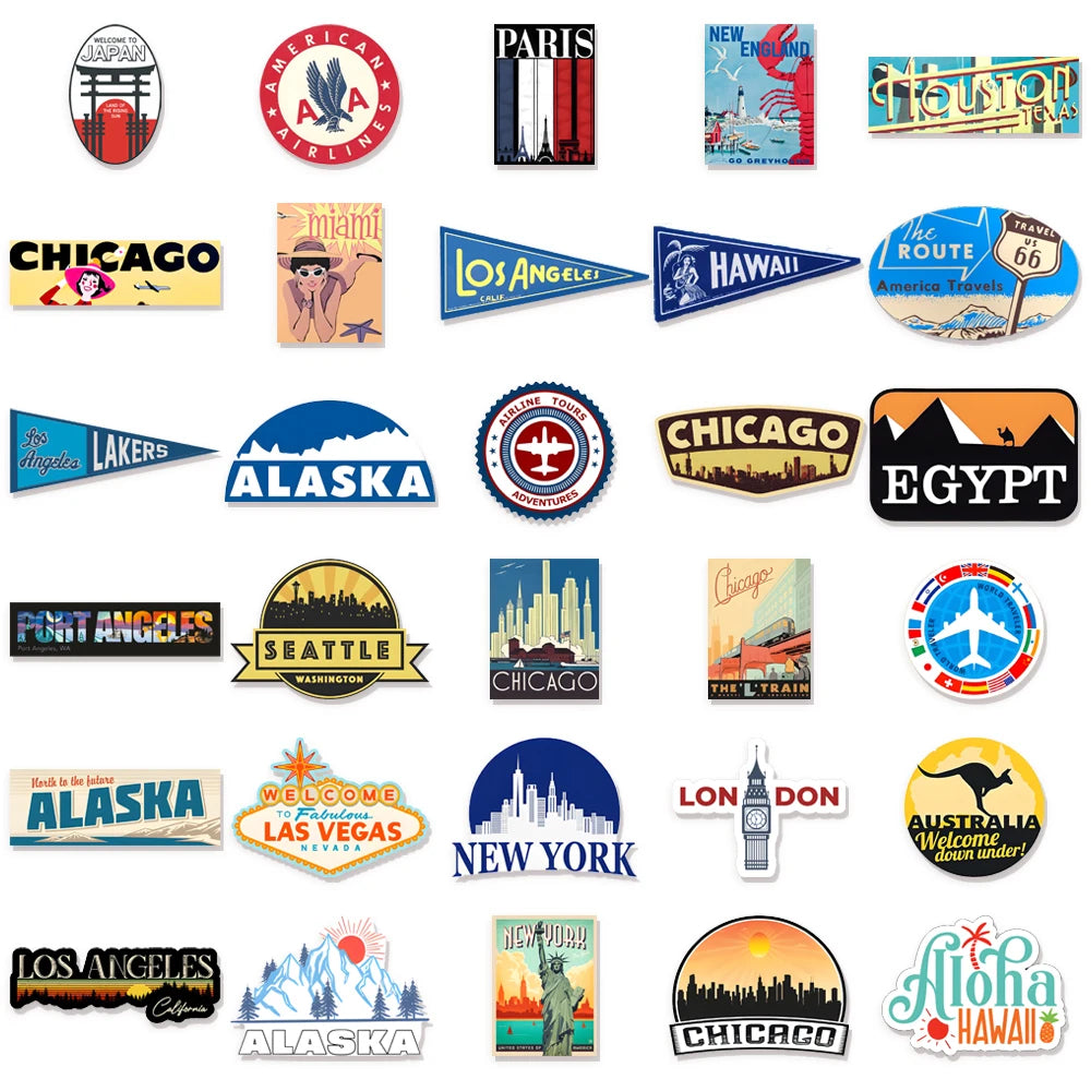 30PCS US Popular Route 66 Cartoon Fun Sticker Pack DIY Manual Account Phone Case Notebook Skateboard