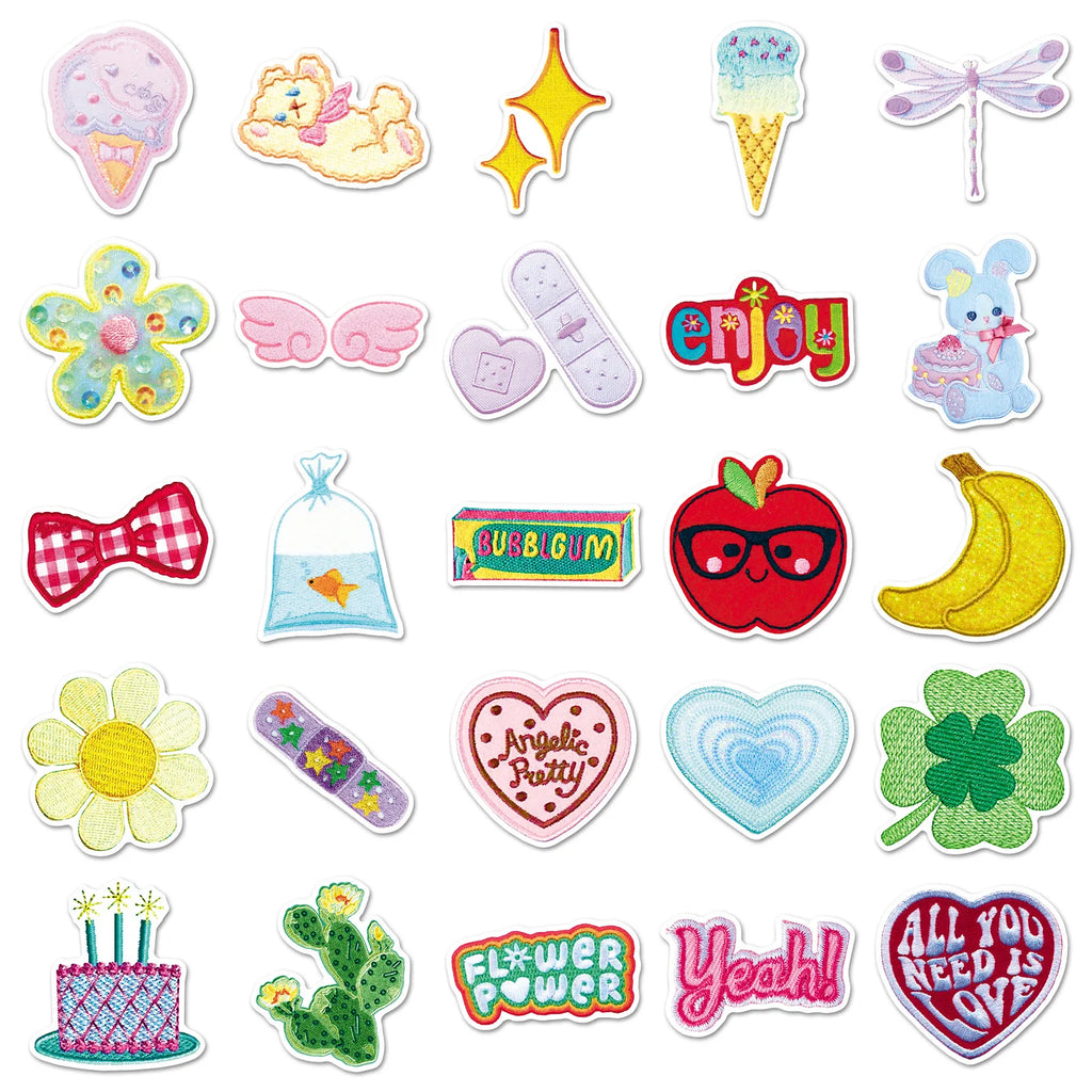 50Pcs Embroidery Cloth Art Cartoon Doodle Stickers Kawaii Kids Stationery Fun DIY Decals Phone Guitar Cup Notebook DIY Sticker