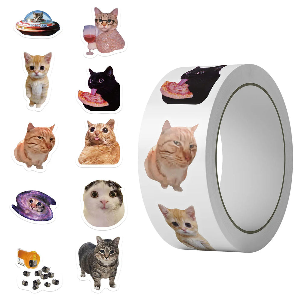 500PCS/Roll Adhesive Tape Cartoon Cute Cat Decoration Letter Seal Children Stationery Notebook Reward Sticker