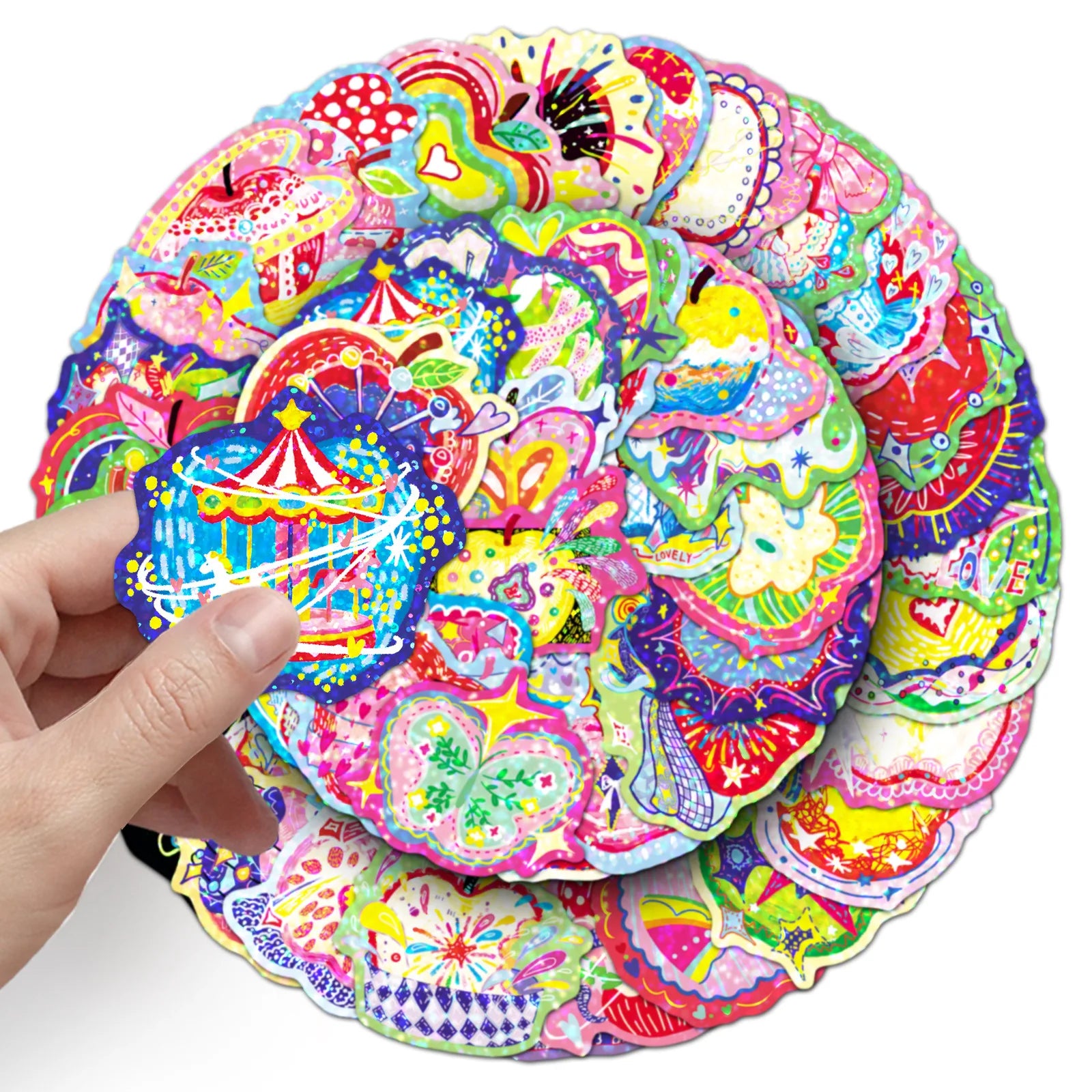 50/100PCS Energy Apple Sticker Flash Film Laser Color Cool Original Creative Waterproof Decorative Phone Computer Sticker