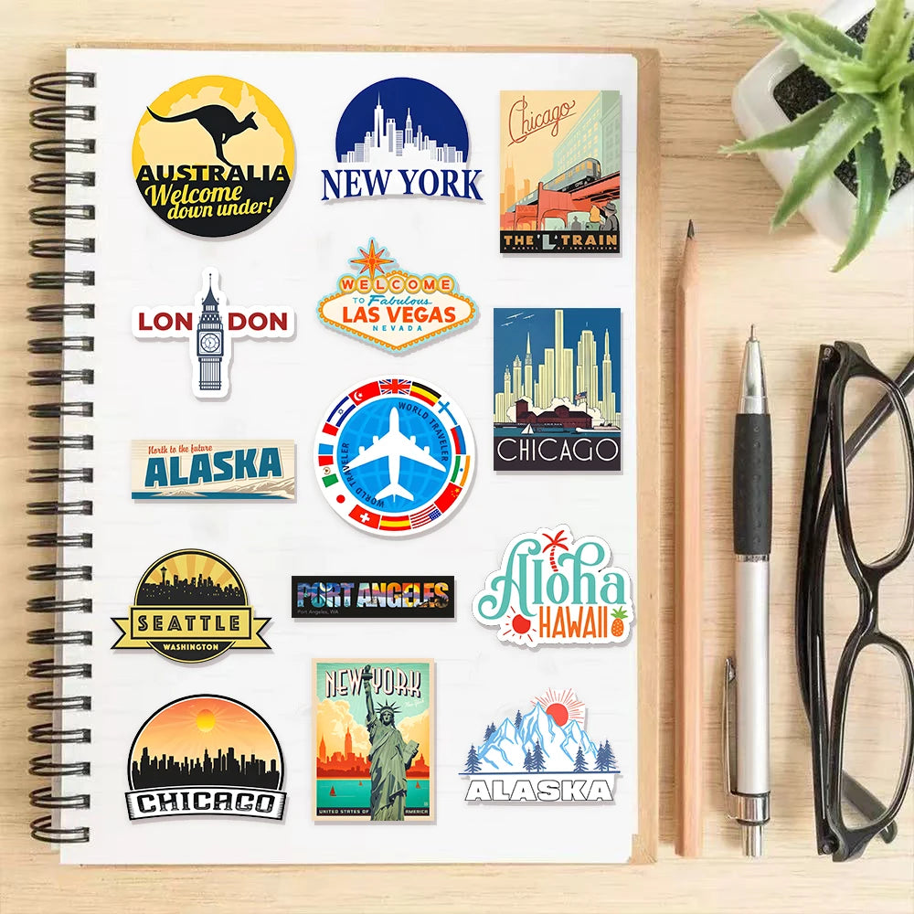 30PCS US Popular Route 66 Cartoon Fun Sticker Pack DIY Manual Account Phone Case Notebook Skateboard