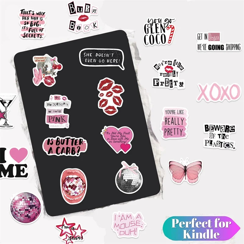 10/30/50PCS Cute Pink Girl Lip PVC Sticky Sticker Aesthetic Stationery DIY Children's Decoration Scrapbooking School Supplies