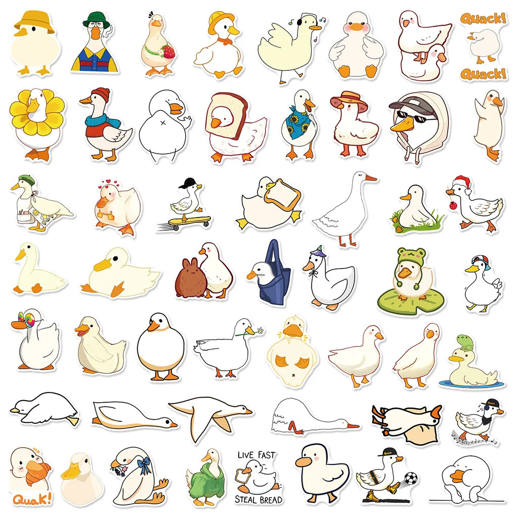 50-Pack Cute Cartoon Duck Creative Stickers DIY Mobile Desktop Organizer Stationery Notebook Decorative Stickers