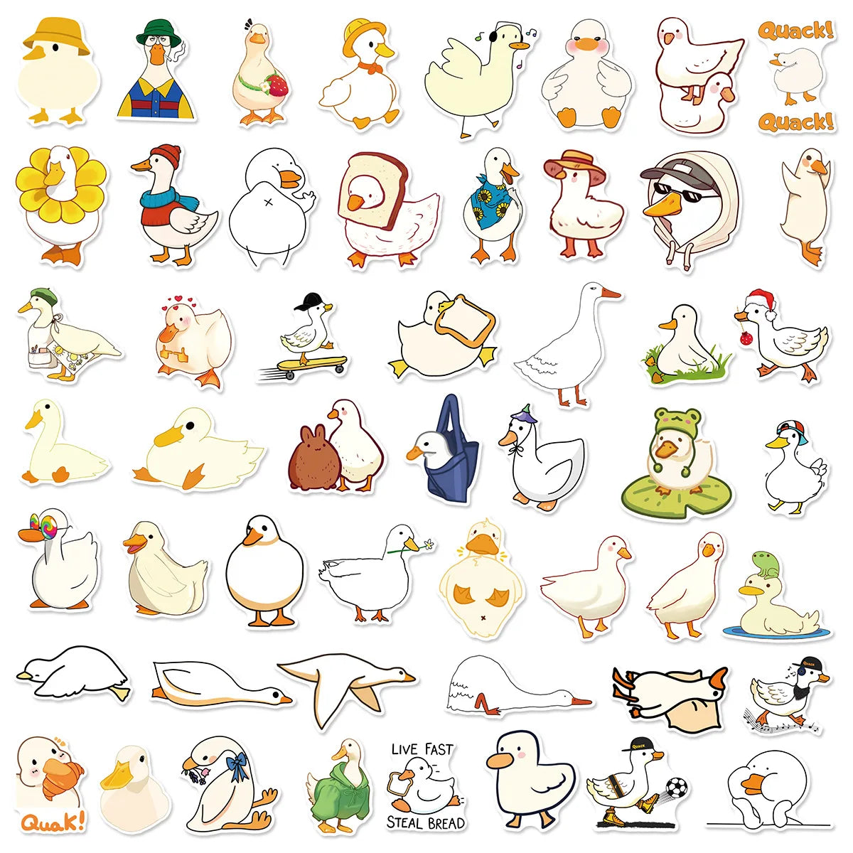 50-Pack Cute Cartoon Duck Creative Stickers DIY Mobile Desktop Organizer Stationery Notebook Decorative Stickers