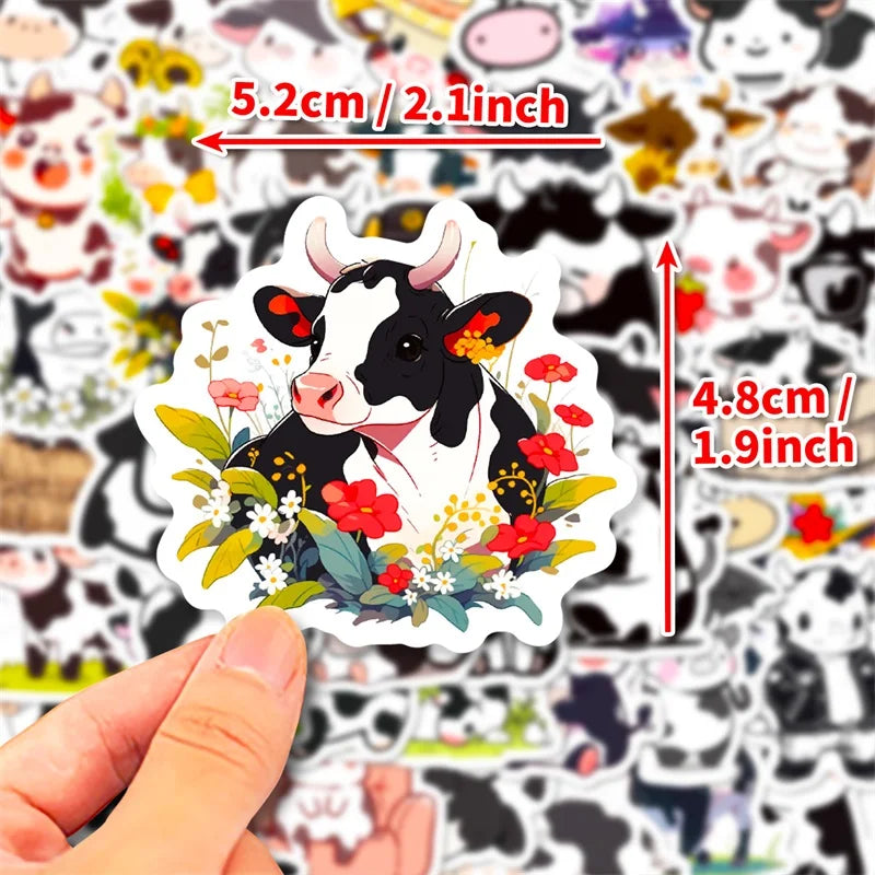 10/30/50PCS Cute Cow PVC Sticker Aesthetic DIY Children's Decoration Scrapbooking Korean Stationery School Supplies for Kids