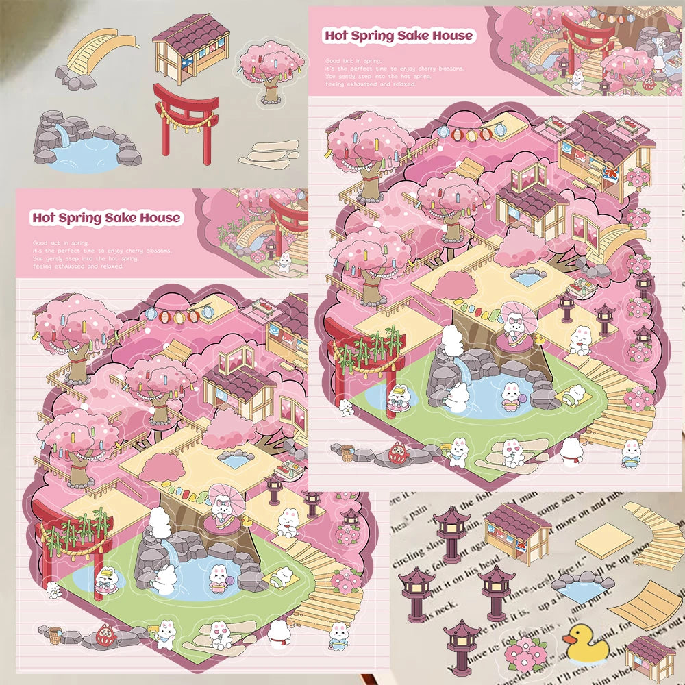 Cartoon Fairy Tale Candy House Coffee Scene 3D Landscaping Stickers Creative Pasting Nostalgia Account Creative Gift Wall Decals