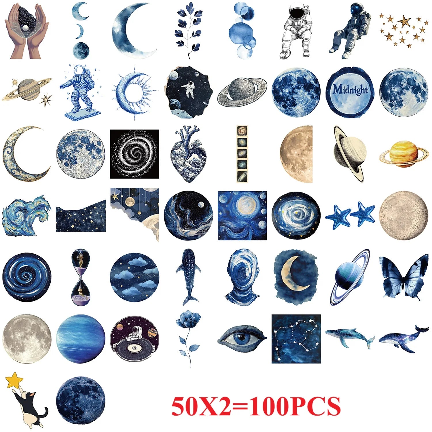 50/100PCS Cartoon Laser Blue Space Graffiti Stickers Decorative Guitar Notebook Luggage DIY Waterproof Stationery Stickers