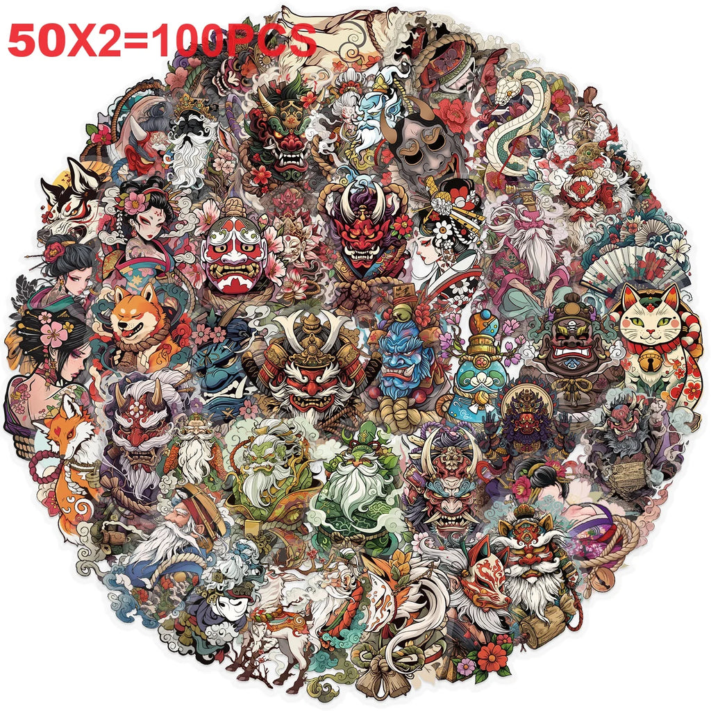 50/100pcs Transparent Japanese Tattoo Art Stickers - Waterproof PET Decals for Scrapbooking, Guitar & Laptop Decoration