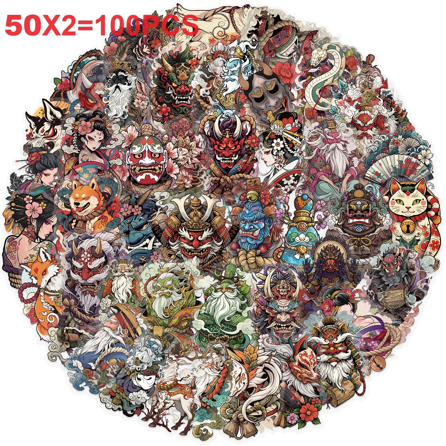 50/100pcs Transparent Japanese Tattoo Art Stickers - Waterproof PET Decals for Scrapbooking, Guitar & Laptop Decoration