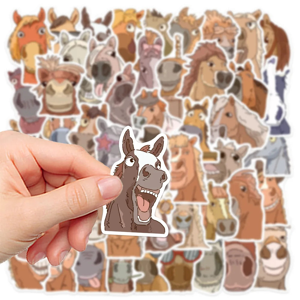 50-Pack Cartoon Horse Fun Emotion Doodle Stickers for Student Stationery Guitar Notebook Luggage DIY Waterproof Decals