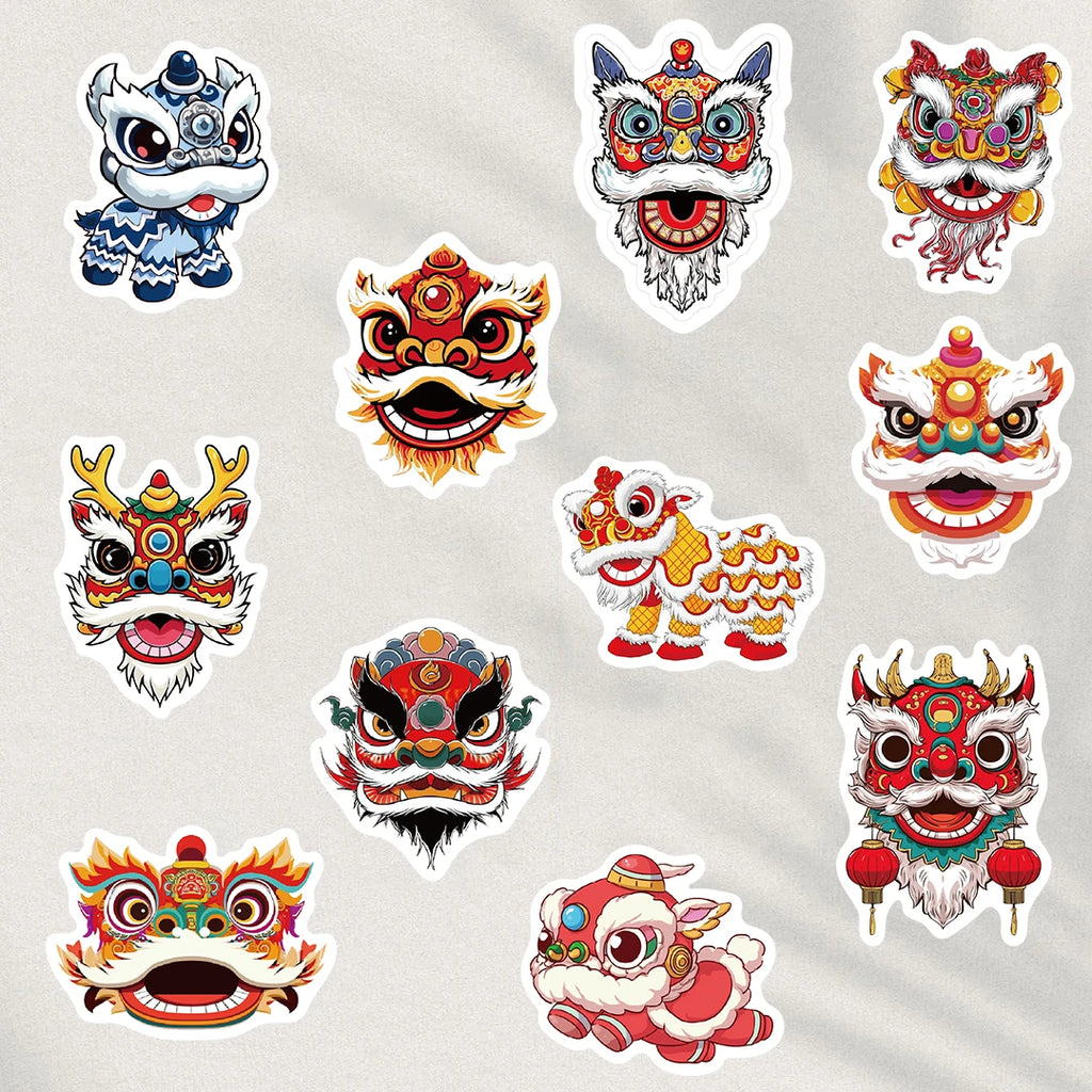 50PCS Lion Dance for New Year Decoration Stickers Notebook Chinese Style Motorcycle Fashion Luggage Art Laptop Graffiti Sticker