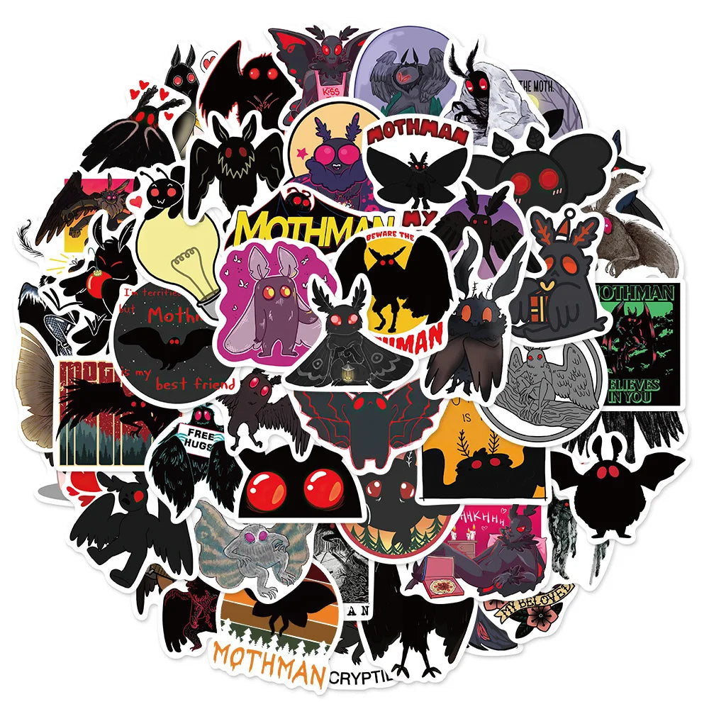 50PCS Black Mothman Fun Stickers Creative DIY Stickers Instructions Tags Tablet PC Decorative Toy Stickers