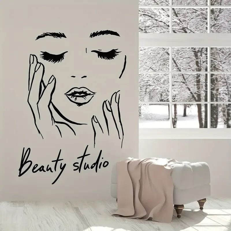 Wall Decal Featuring a Female Face for a Beauty Studio, Perfect for Makeup Decoration.