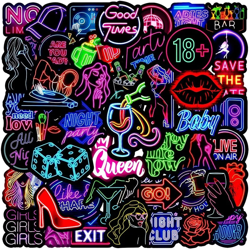 10/30/50PCS Crazy Neon PVC Sticky Sticker Aesthetic DIY Korean Stationery Decoration Scrapbooking School Supplies for Kids