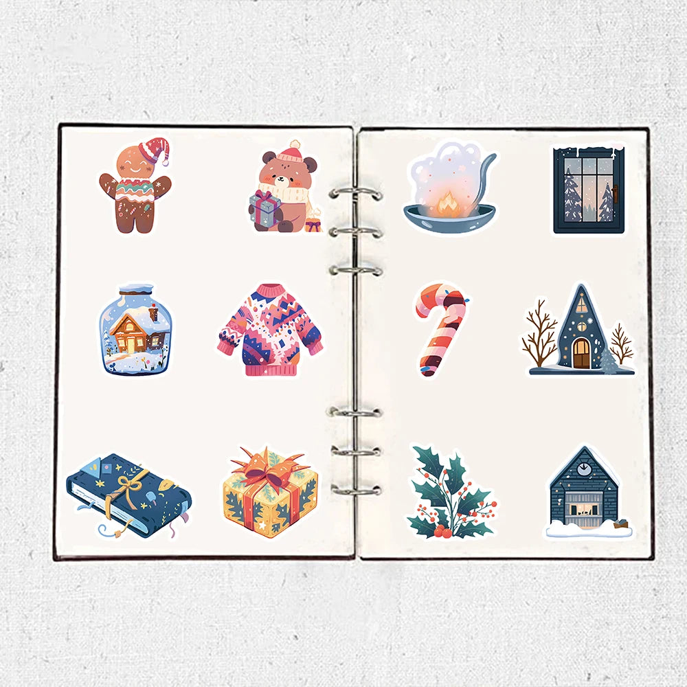 50PCS Cartoon Blue Christmas Graffiti Sticker Crystal Ball Warm Winter Phone  Environmental Protection Festival Queue Sticker