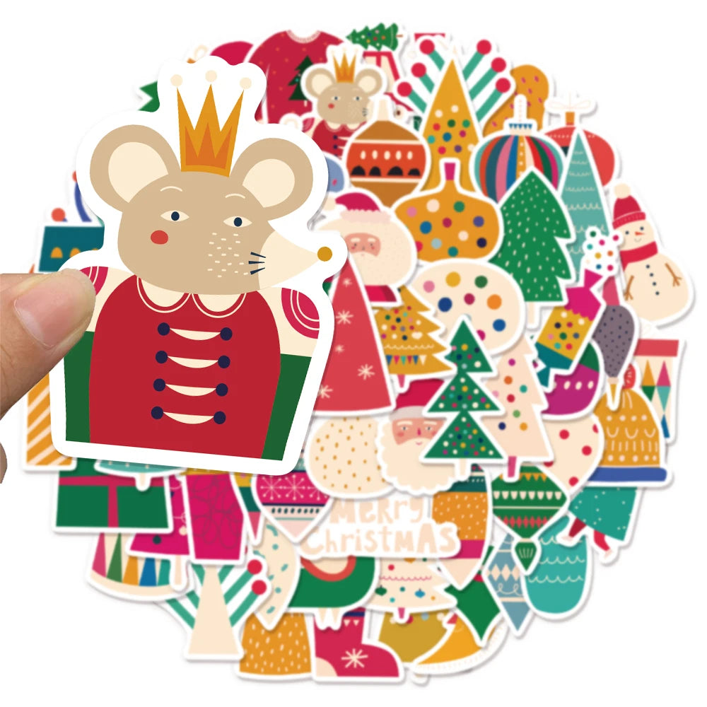 64PCS Santa Claus Christmas Stickers Skateboarding Car Guitar Helmet Luggage Laptop Graffiti Stickers Christmas Gift