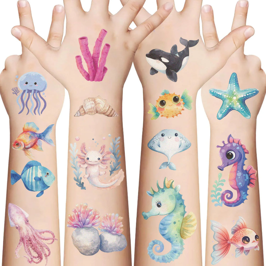 10 Sheets Sea Animals Tattoo Sticker Temporary Fake Tattoo Arm Hands Body Stickers