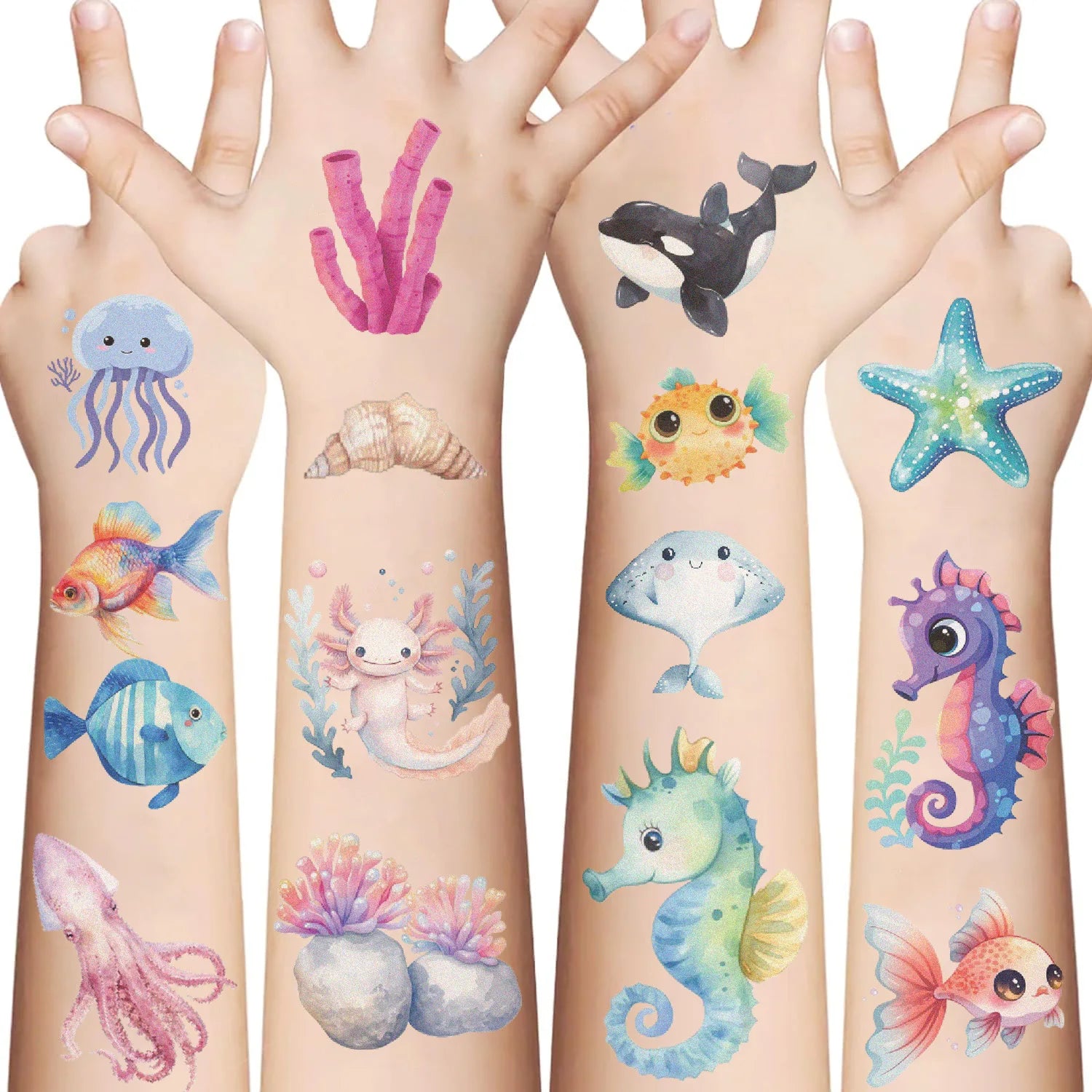 10 Sheets Sea Animals Tattoo Sticker Temporary Fake Tattoo Arm Hands Body Stickers