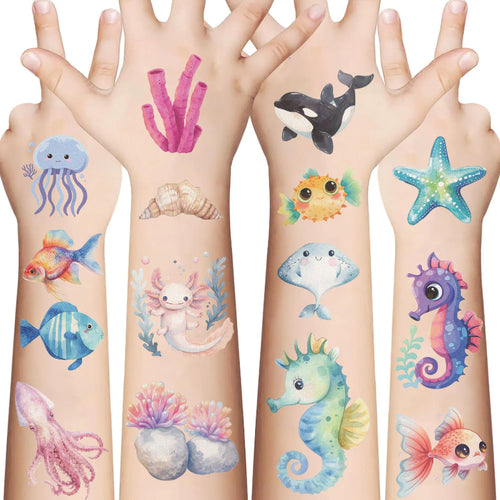 10 Sheets Sea Animals Tattoo Sticker Temporary Fake Tattoo Arm Hands Body Stickers
