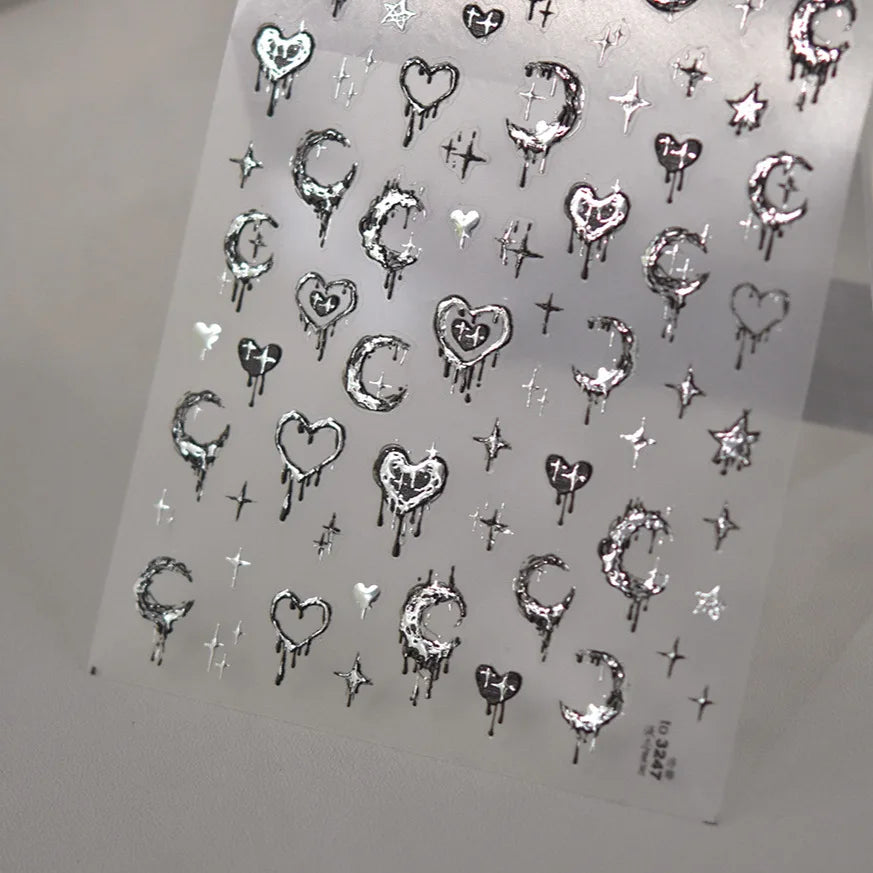 Love Heart gold-embossed Nail Stickers 5D Laser Gold Silver Irregularly Shaped Decorative Nail Art Stickers DIY Manicure Decals