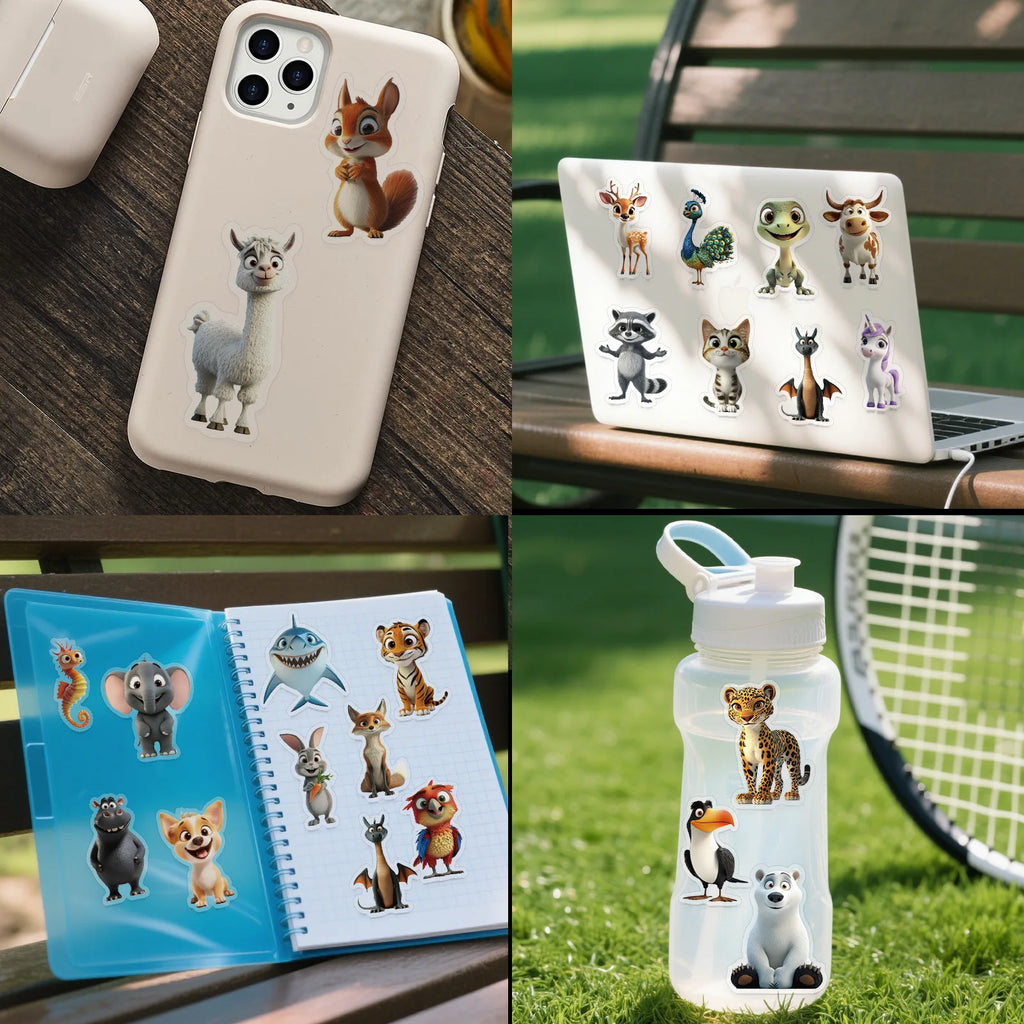 50/100 PCS Transparent PET Cartoon Small Animal Stickers DIY Diary Guitar Cup Luggage Decoration Stationery Stickers