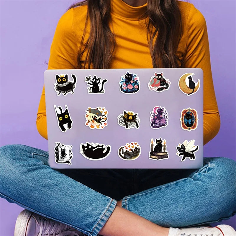 10/30/50PCS Cartoon Black Star Cat PVC Sticky Sticker Aesthetic DIY Stationery Decoration Scrapbooking School Supplies for Kids