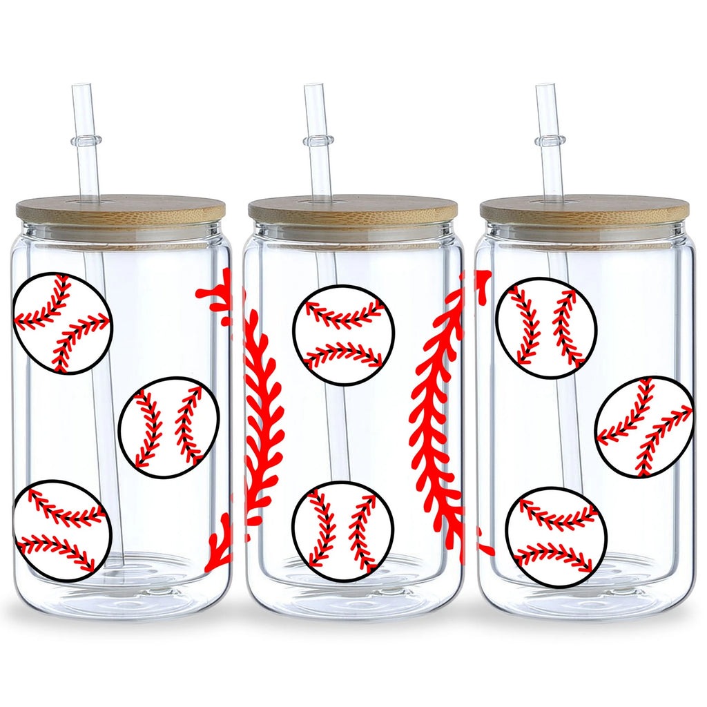 5 sheets Cartoon UV DTF Cup Stickers, DTF Friction Transfer Stickers, Waterproof Baseball Transfer Stickers for 16oz Glass Cup