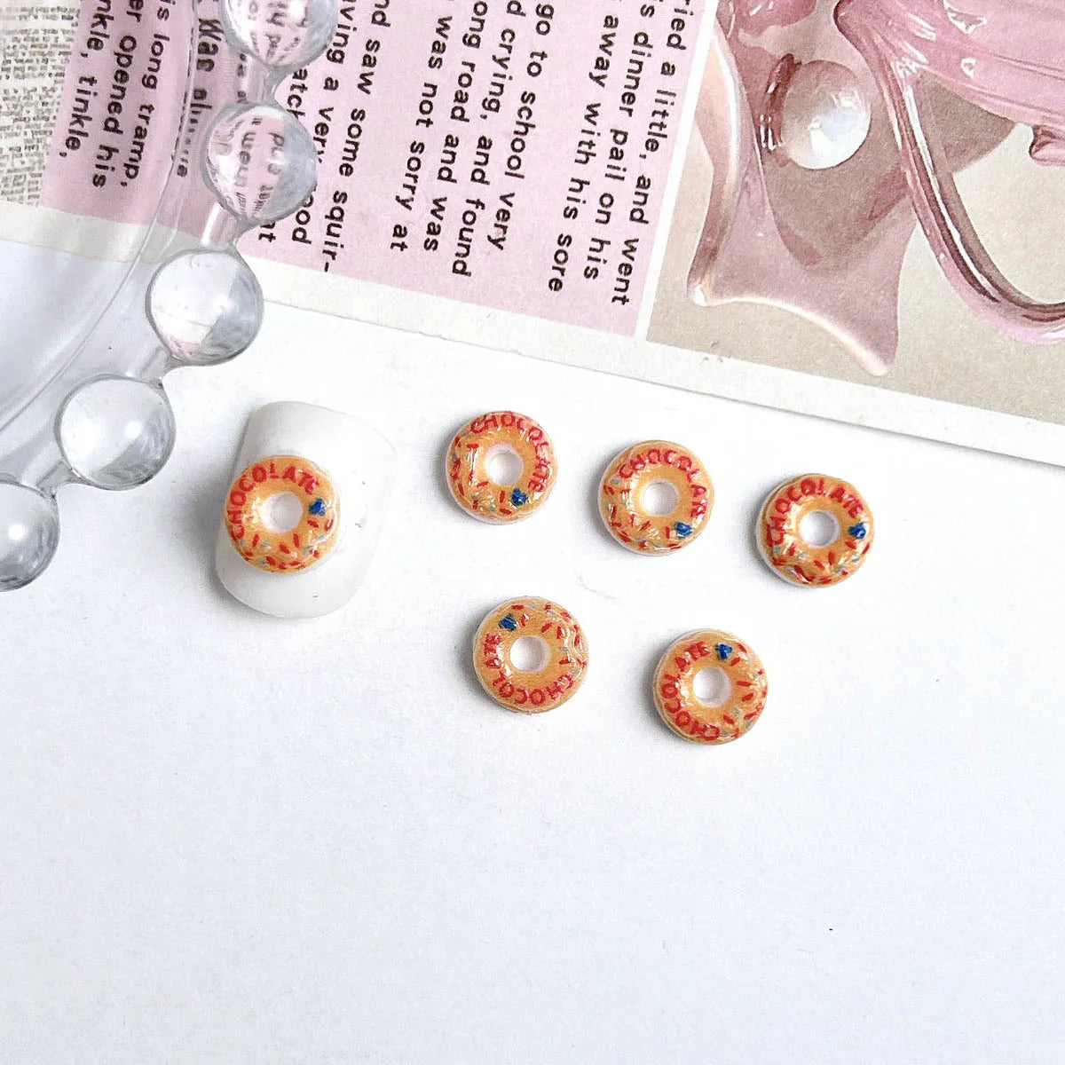 20PC Candy Nail Charms Lumious Cartoon Donut Nail ArtF Accessories Creative Simulated Painted Doughnut Nail Decorations Supplies