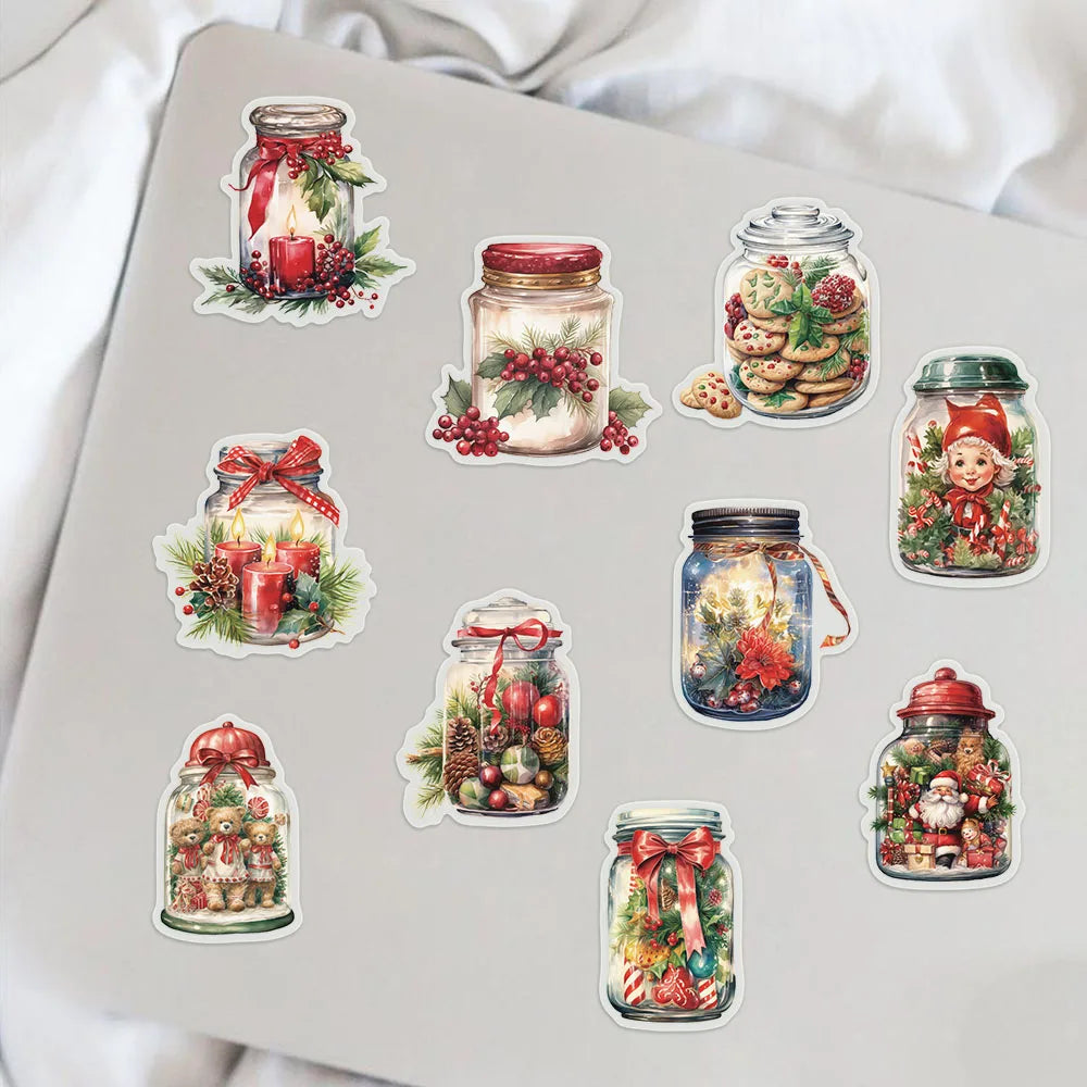50PCS Transparent Cartoon Christmas Bottle Gift Decorative Stickers DIY Handmade Album Fixed Phone Laptop Sticker Toys