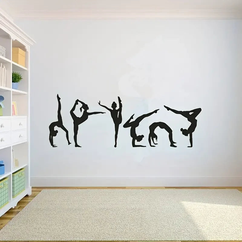 1 Set Six Dance Girls Gymnastics Wall Sticker, Sport Vinyl Art Wall Mural, Sticker For Home Decoration, Wall Papers Decor