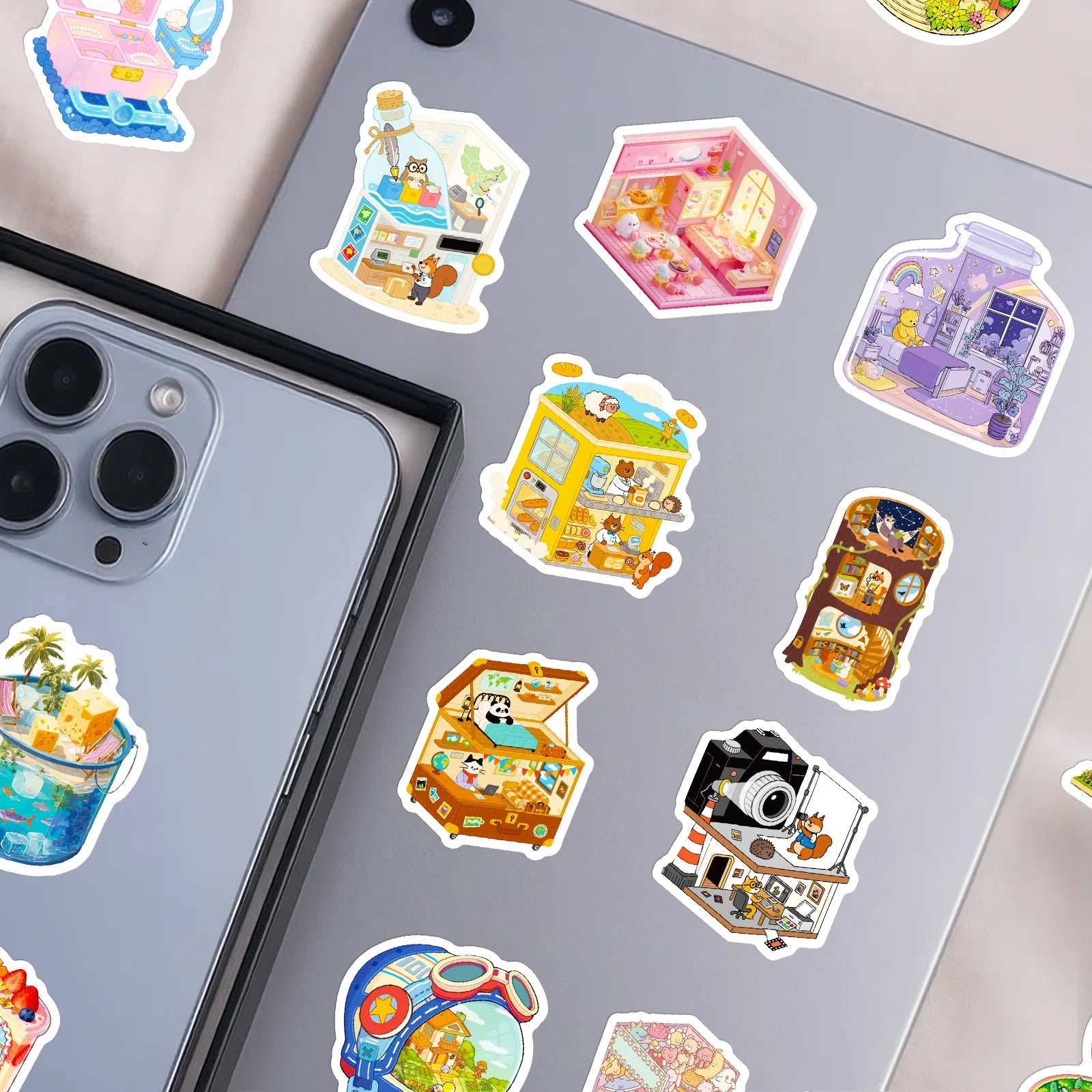 56/112PCS Cartoon 3D Multi Theme Hut 3D Scene Stickers Decorative Stationery Notebook Waterproof Reward Stickers