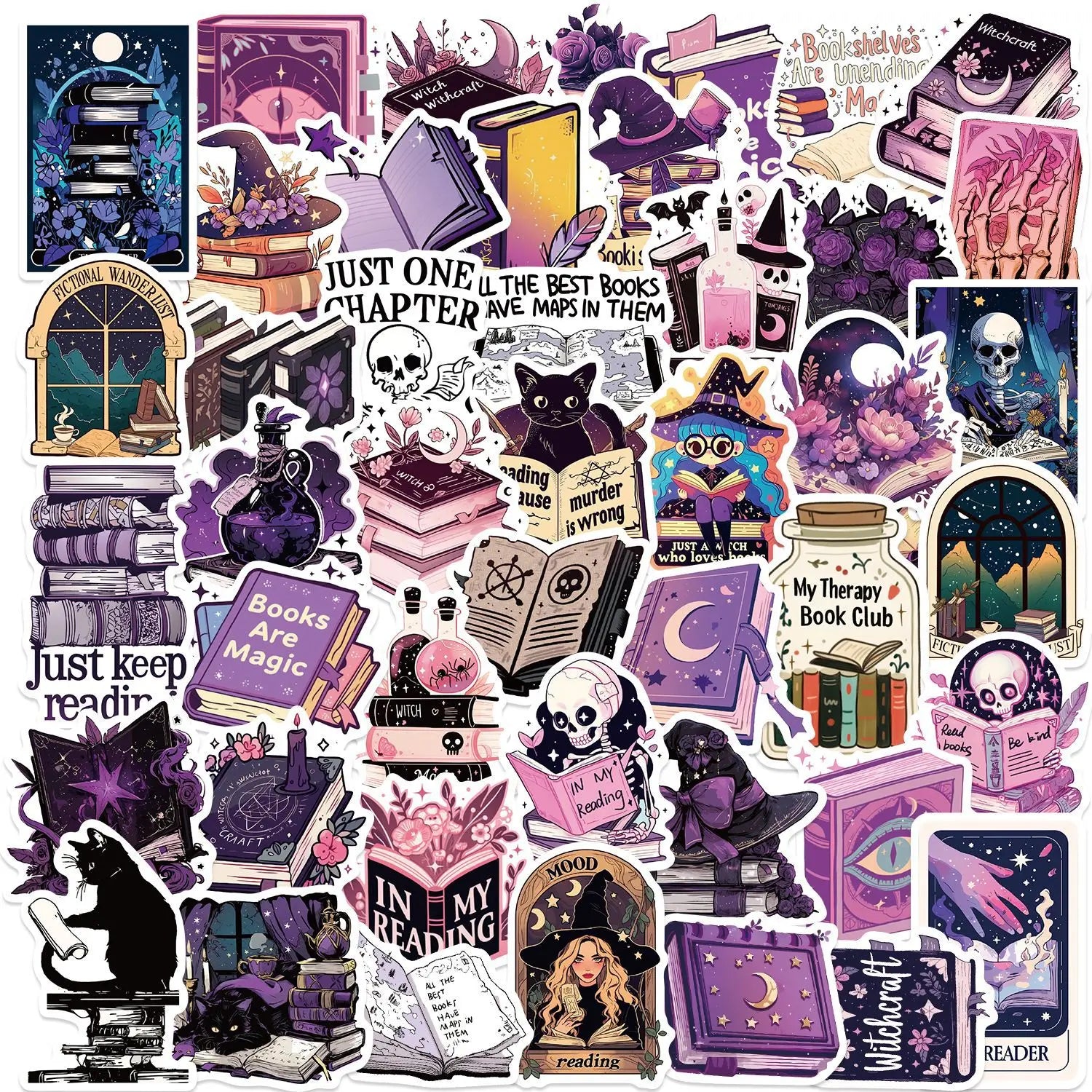 50PCS Purple Bookish Sticker Pack Bookish Stickers for Notebook Luggage Skateboard Decoration Graffiti Decals Cool Sticker