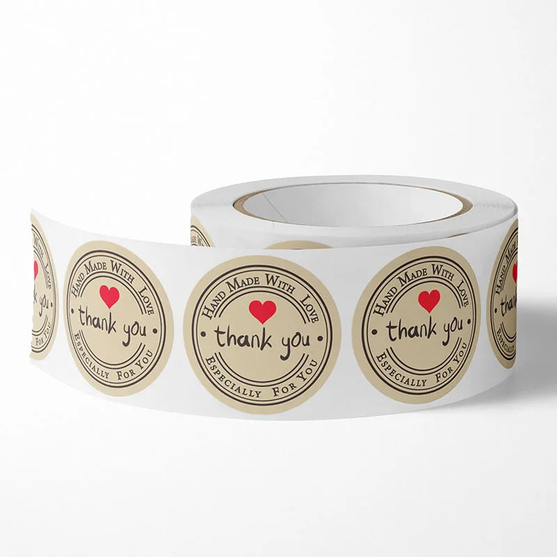 500Pcs Kraft Paper Handmade with Love Thank YOU Stickers DlY Decoration Label Perfect For Adorn Gifts and Baking Sealing