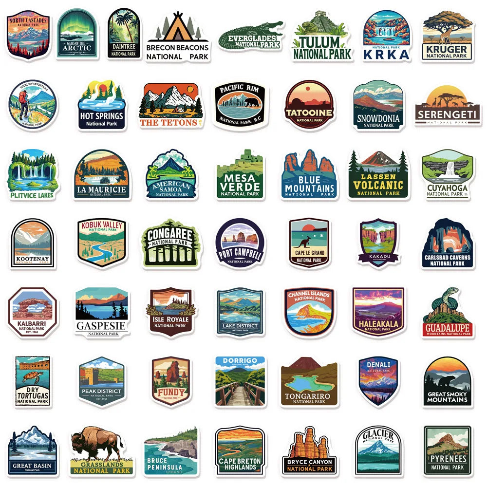 50/100PCS National Park Fun Stickers Handbook Tags Luggage Guitar Laptop Decoration Waterproof Stickers