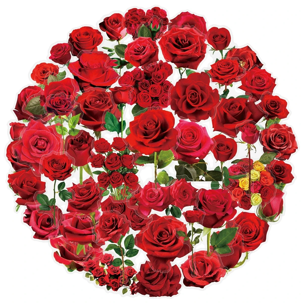 50PCS Transparent PET Red Rose Stickers Handheld Account Phone Stationery Box Gift Box Wedding Decoration PET Waterproof Sticker