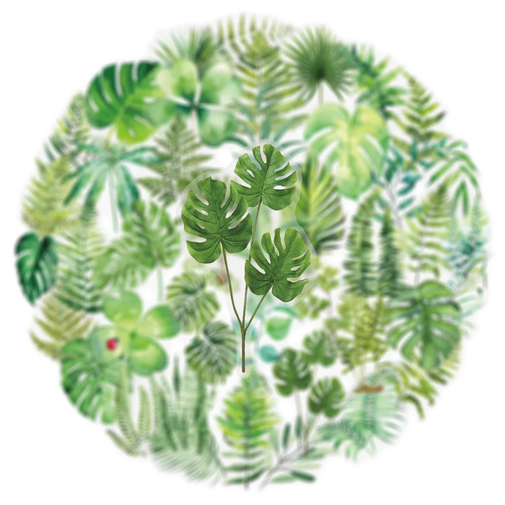 50/100PCS Transparent PET Green Leaf/Flower Plant Stickers Notebook Tablet Phone Water Cup Decorative Stationery Stickers