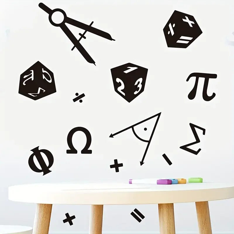 Black Creative Minimalist Math Symbol Wall Stickers - Removable PVC Decals for Bedroom, Living Room, Kitchen, Dining Room - Clas