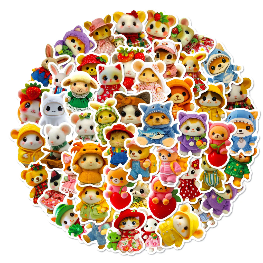 50-Pack Plush Toy Bear Style Cartoon Stickers Waterproof Decorative Decals for Students Mobile Phones Notebooks