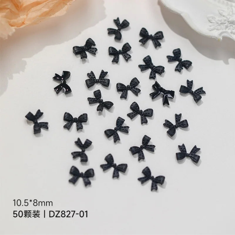 New Ribbon Bow Nail Art Accessories Black Dot Butterfly Bow Kont Bow Tie Nail Charms Flatback Resin Nail Rhinestones Decorations