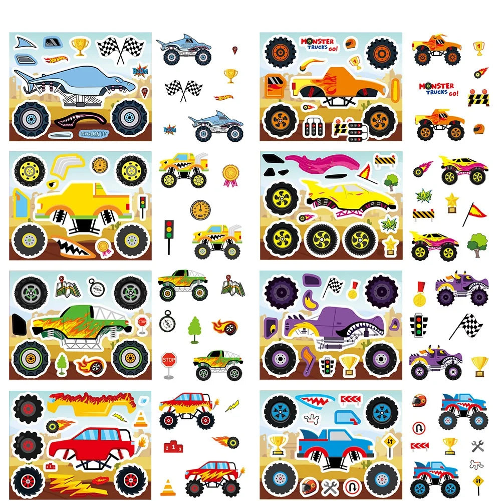 8/16/24PCS Make a Face Cartoon Cool Bigfoot Monster Car Collage DIY Stationery Diary Water Cup Guitar Decorative Stickers